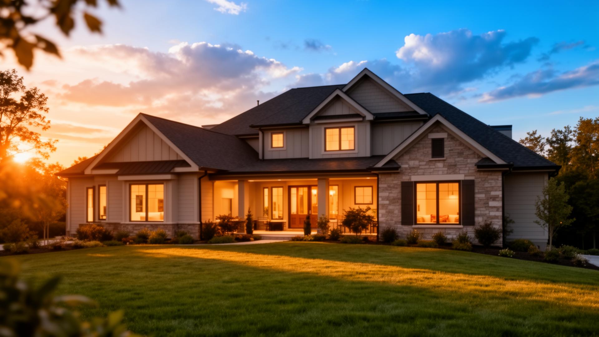 Beautiful American home at golden hour